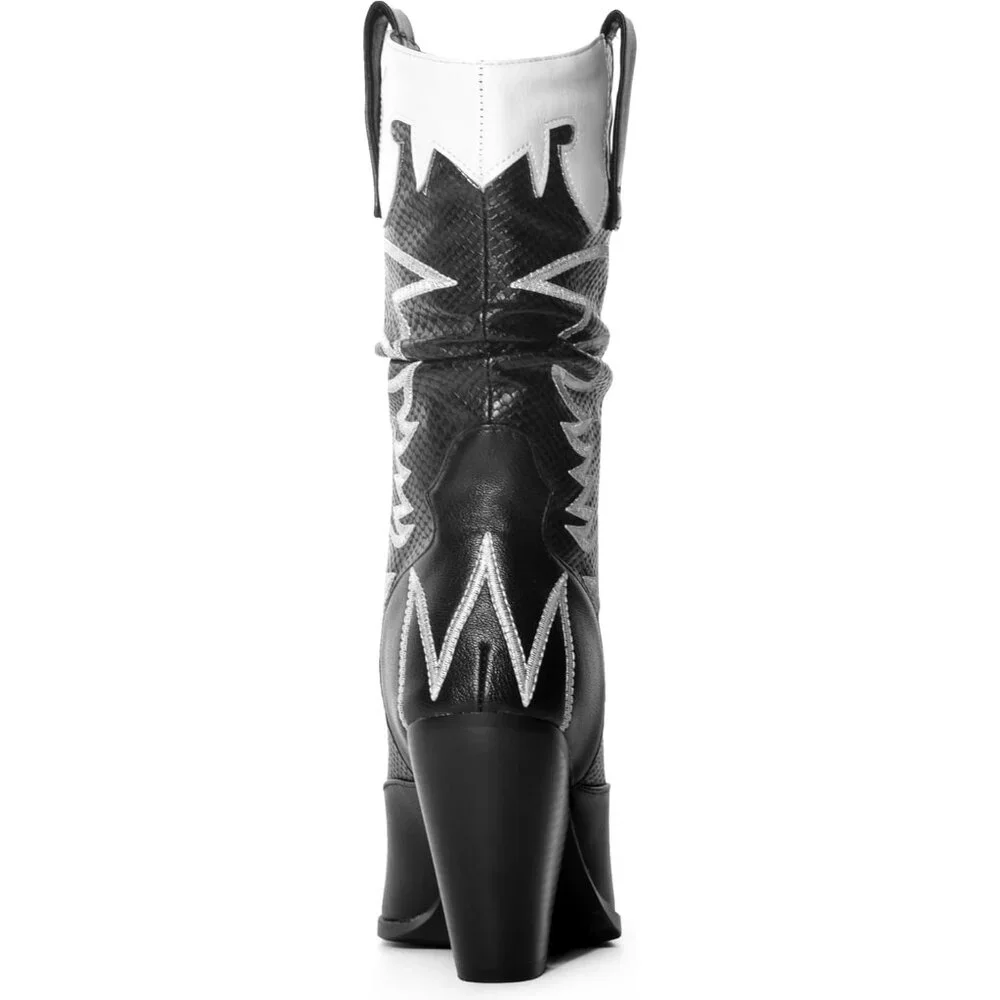 ⚡Women's Black Boots Cowgirl Mid Calf Knee-high Boots Contrast Embroidery - Picture 4 of 6